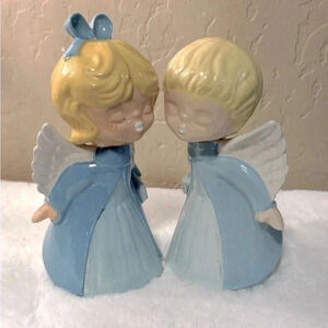 Vintage Kissing Christmas Angels Boy & Girl Set 1979 Handpainted Kitsch Unique